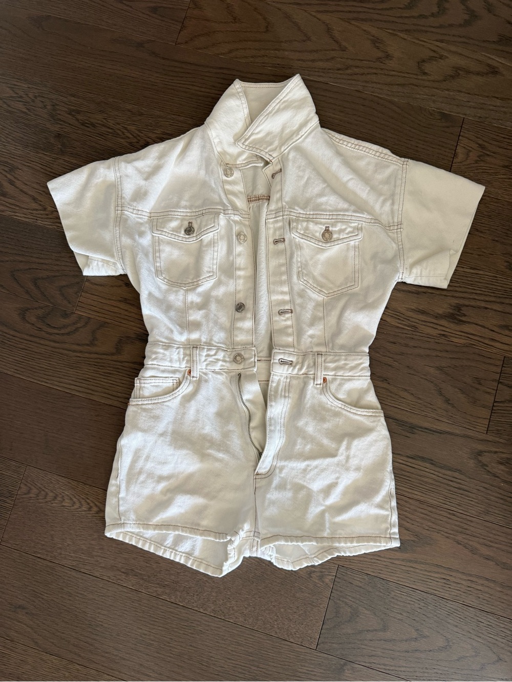 White Denim Short Romper - Classic Washed White - Zara